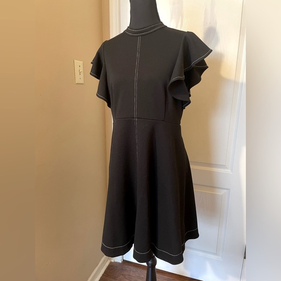 ANTHROPOLOGIE Maeve Deena Mini Dress Flutter Sleeve High Neck Black Size M - Picture 9 of 12